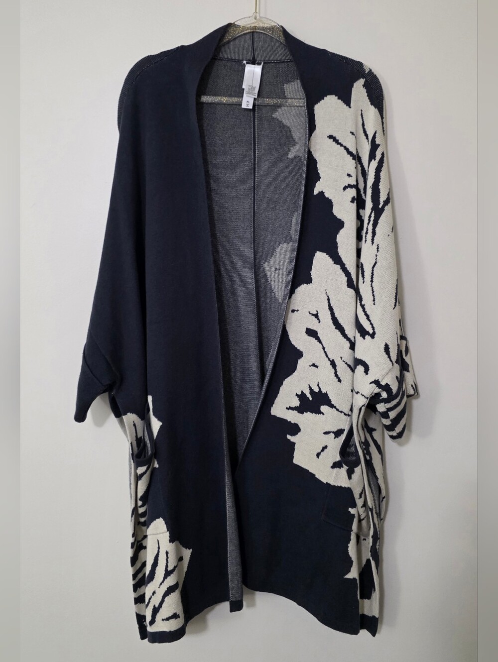 MarlaWynne Jacquard Knit Drama Topper Cardigan Cotton Lagenlook Petite Large